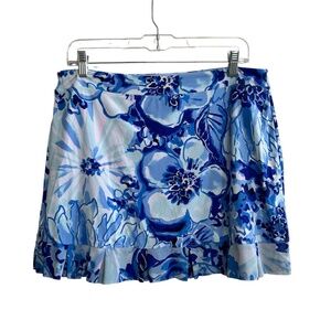 Lilly Pulitzer Blue and White Ruffled Luxletic Skort, Catch and Keep, Large